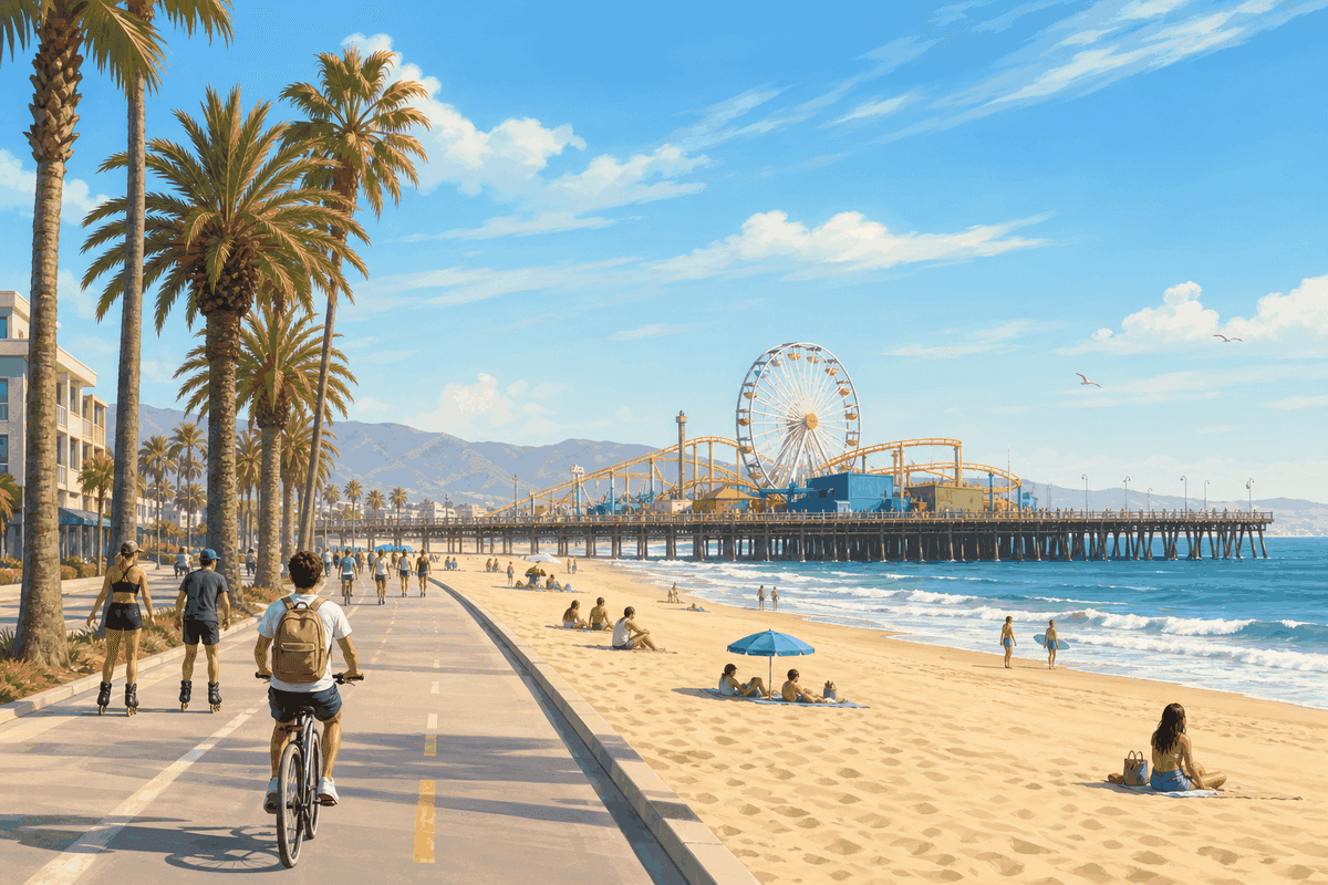 Scenic view of Venice Beach and the Santa Monica Pier featured in the Day 2 solo travel itinerary