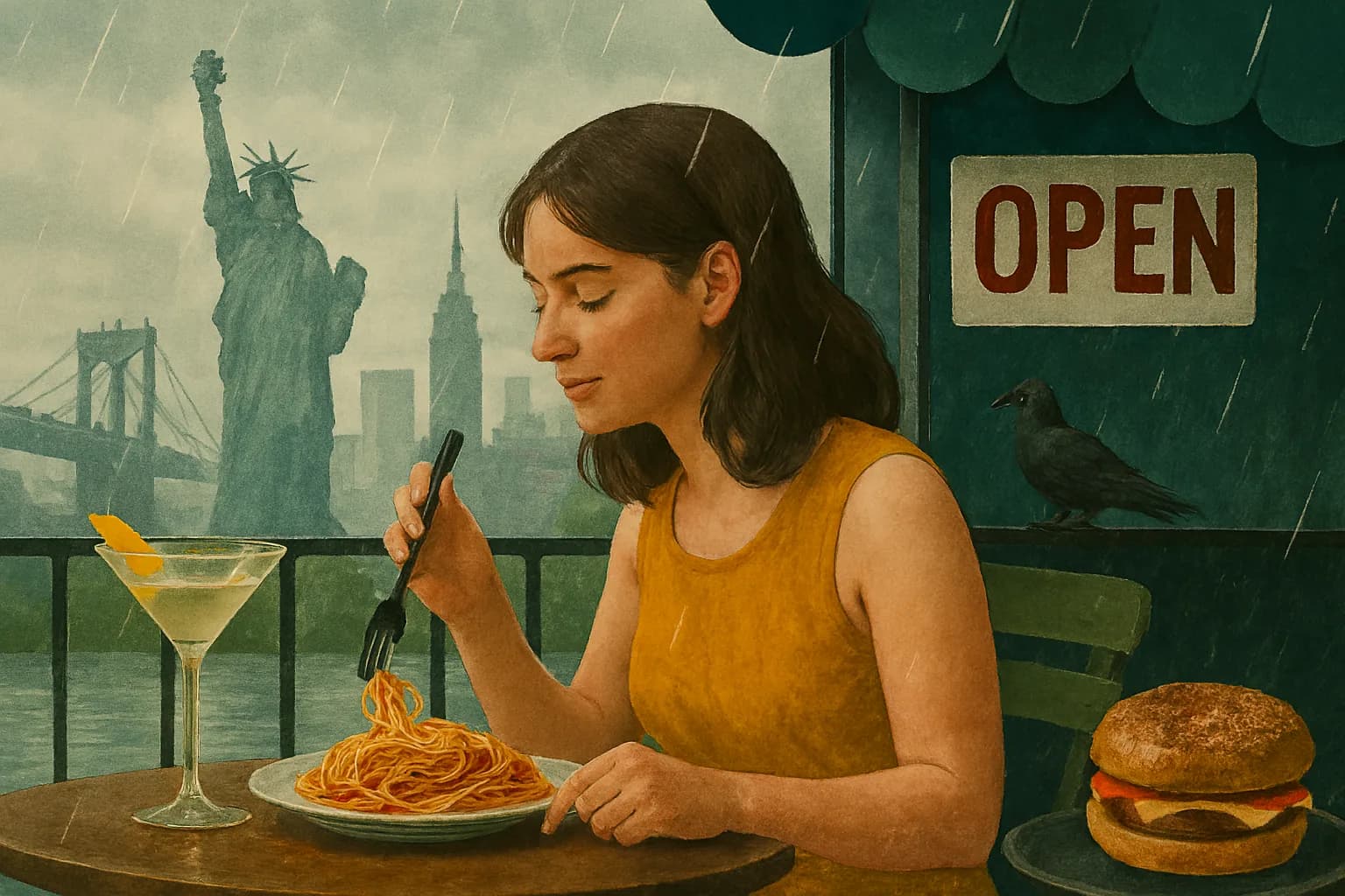New York City dining table with skyline views